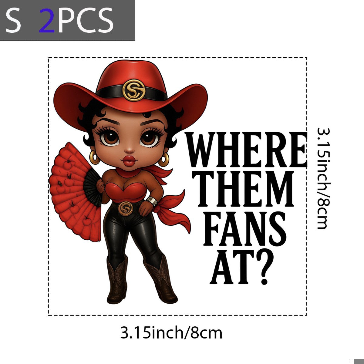 DTF Heat Transfer Iron On Sticker Western Cowgirl with Red Fan and Hat for Rodeo Outfit T Shirts Jackets and Home Decor - 8