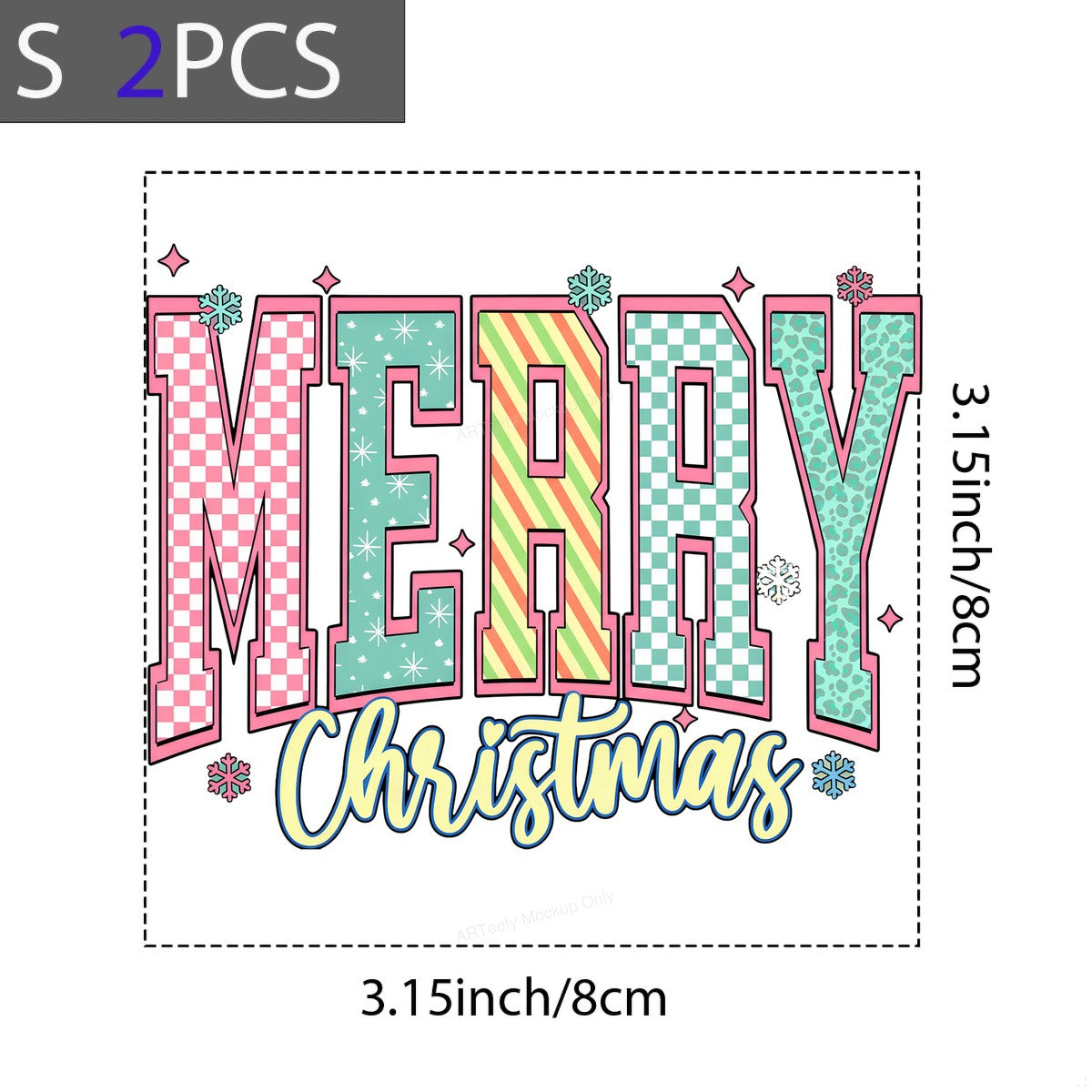 DTF Heat Transfer Iron On Sticker Heat Transfer Designs Ready to Press Merry Christmas Lettering Colorful Patterns for Holiday Apparel Decorations Clearance - 8