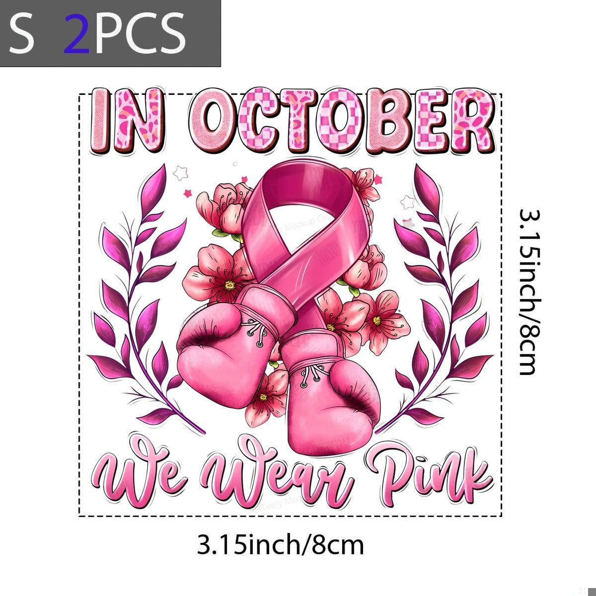 DTF Heat Transfer Iron On Sticker Iron On Heat Transfers Pink Ribbon Boxing Gloves Floral Design Breast Cancer Awareness Items Local Warehouse - 8