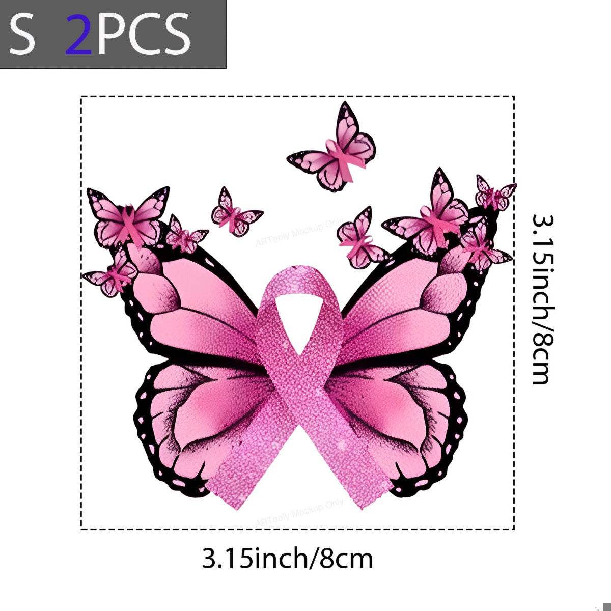 DTF Heat Transfer Iron On Sticker DTF Transfers Ready to Press Pink Butterfly Ribbon Design for Breast Cancer Awareness Items T Shirts Hoodies Clearance - 8