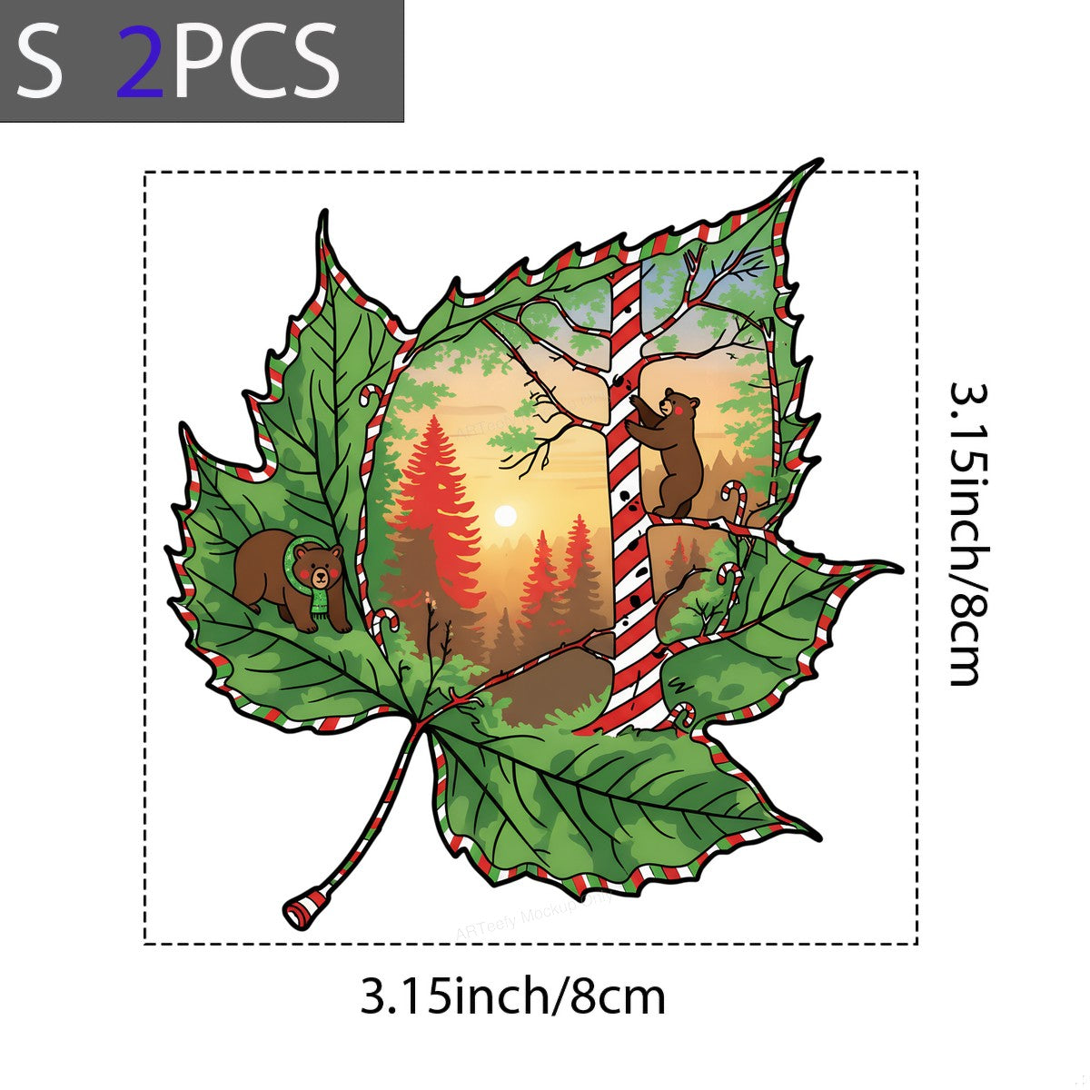 DTF Heat Transfer Iron On Sticker Heat Transfer Designs Ready to Press Festive Forest Bears on Candy Cane Striped Leaves for Christmas Apparel Decor Local Warehouse - 8