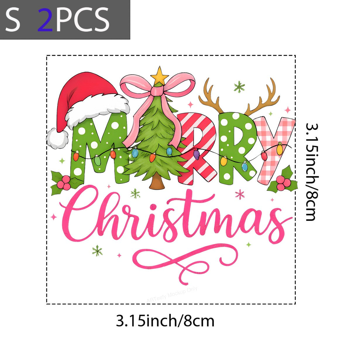 DTF Heat Transfer Iron On Sticker Iron On Heat Transfers Merry Christmas Design Colorful Lettering with Santa Hat Tree Lights for Holiday T Shirts Local Warehouse - 8
