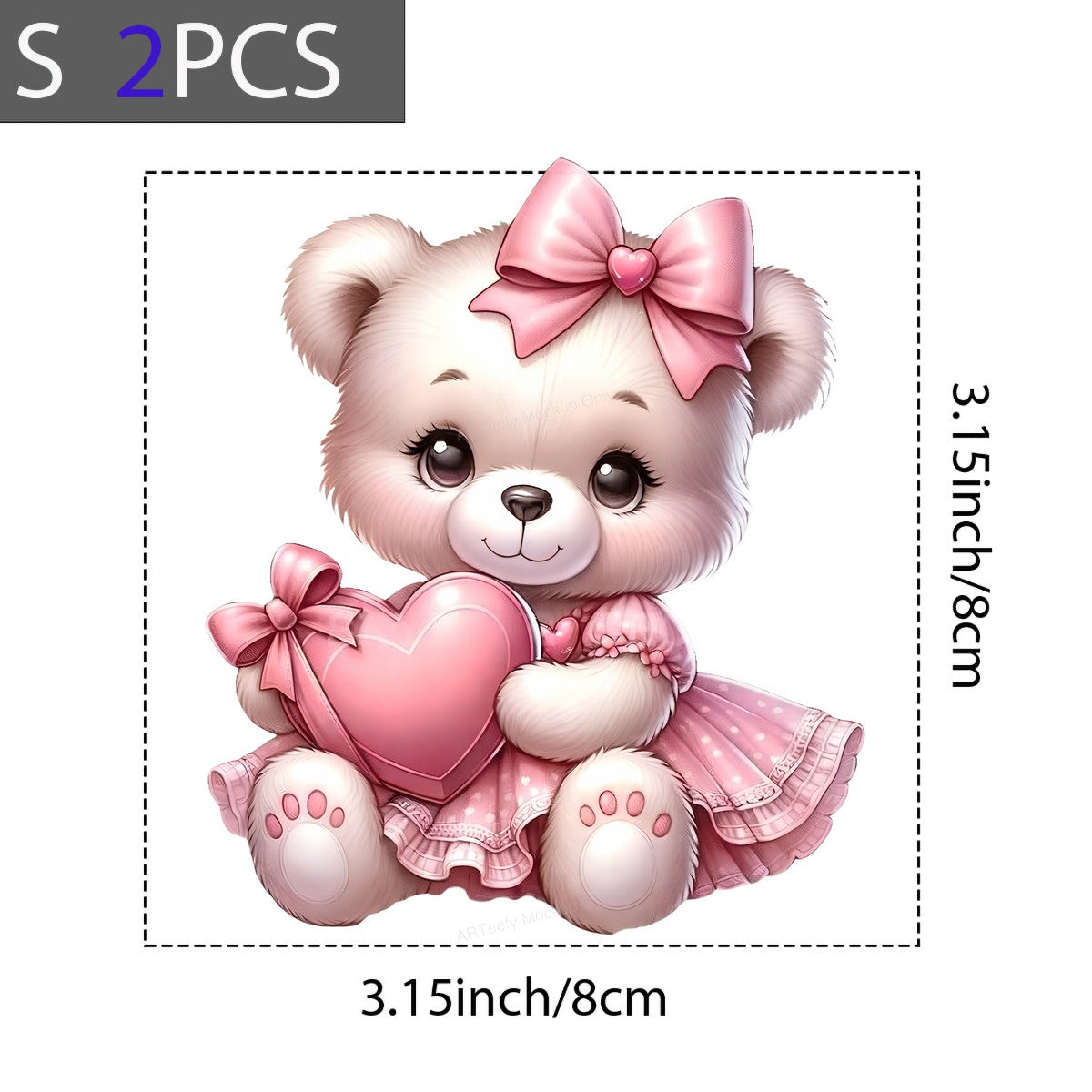 DTF Heat Transfer Iron On Sticker Iron On Heat Transfers Cute Teddy Bear with Pink Bows Heart Decor for Apparel Bags Jackets Local Warehouse - 8