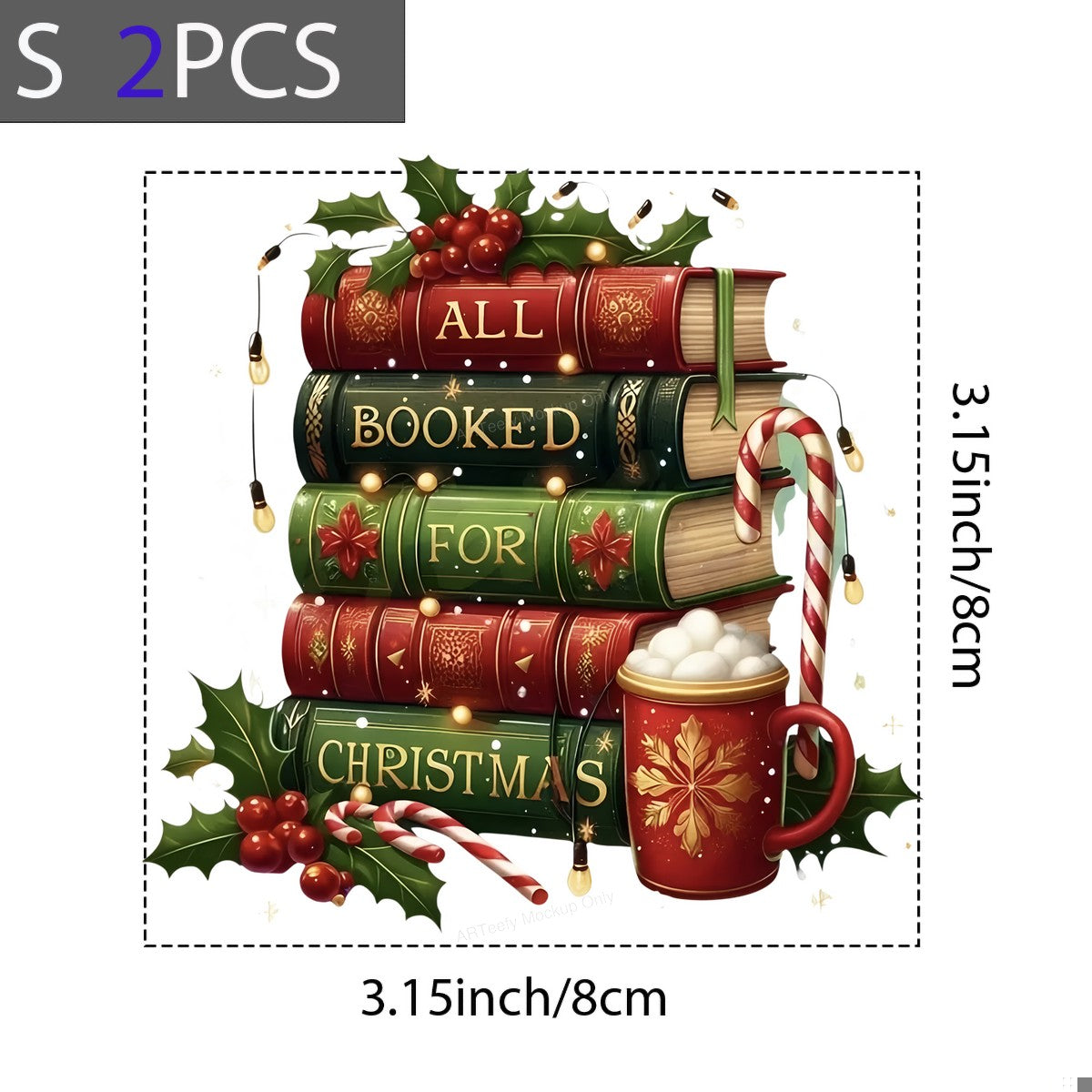 DTF Heat Transfer Iron On Sticker Iron On Heat Transfers Holiday Bookstack Design Ready to Press for Christmas Decor Apparel Gifts Clearance - 8