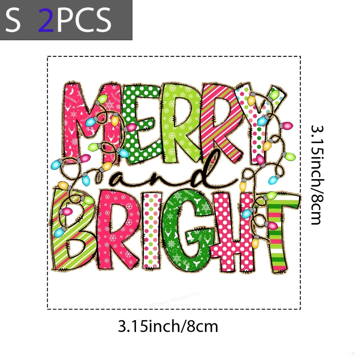 DTF Heat Transfer Iron On Sticker Iron On Heat Transfers Merry and Bright Festive Lettering with Christmas Lights for Holiday T Shirts Christmas Iron On Heat Transfers Clearance - 8