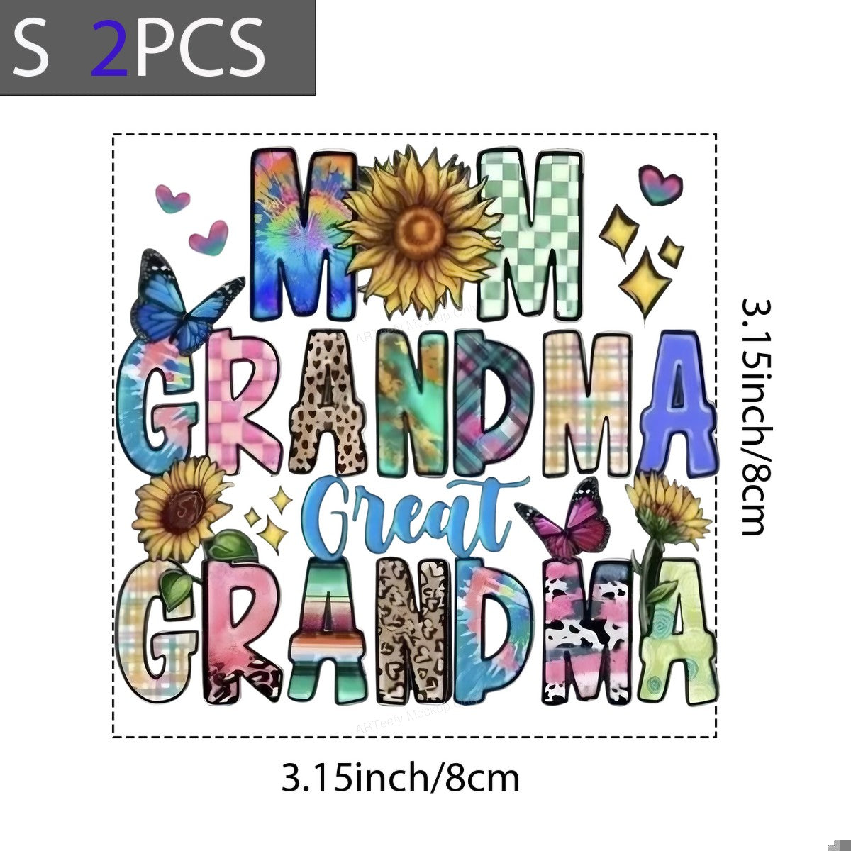 DTF Heat Transfer Iron On Sticker Iron On Transfers for T Shirts Colorful Mom Grandma Great Grandma Lettering with Sunflowers Butterflies for Family Gifts Apparel Clearance - 8
