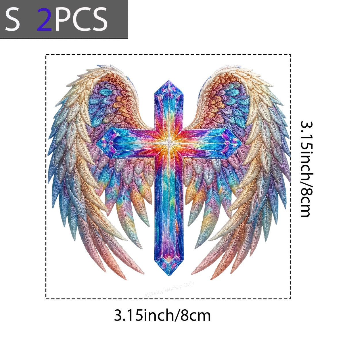 DTF Heat Transfer Iron On Sticker Iron On Heat Transfers Colorful Cross with Angel Wings Design for Spiritual Apparel Christmas Gifts Clearance - 8