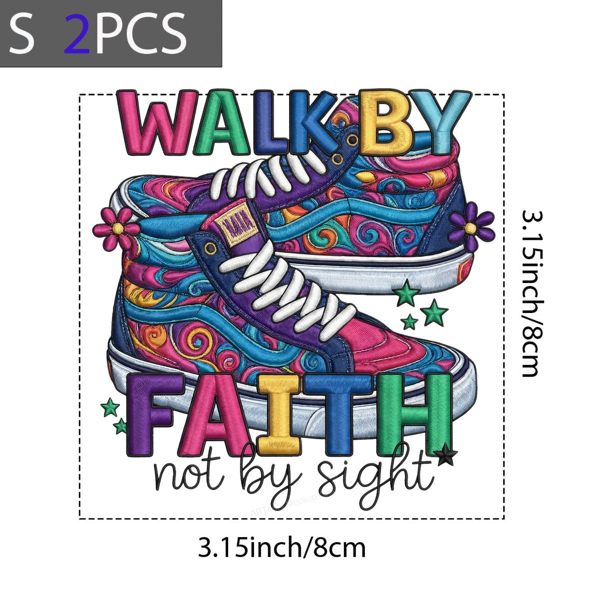 DTF Heat Transfer Iron On Sticker Iron On Heat Transfers Colorful Sneakers Design Faith Lettering for Apparel Bags Jackets Clearance - 8