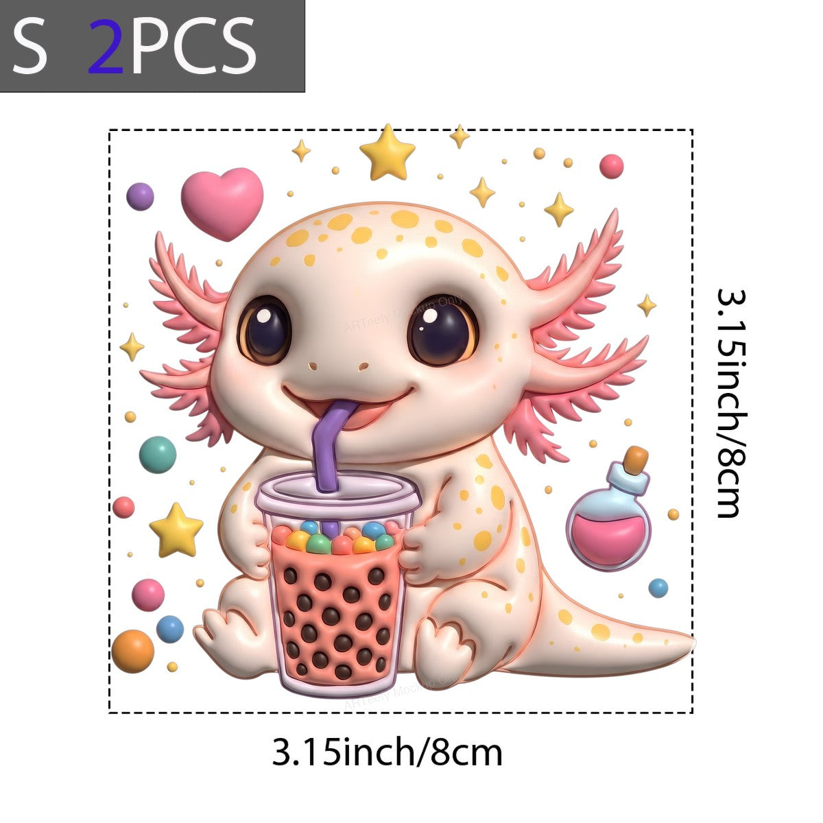 DTF Heat Transfer Iron On Sticker Iron On Transfers for T Shirts Cute Axolotl Bubble Tea Design for Apparel Home Decor Clearance - 8