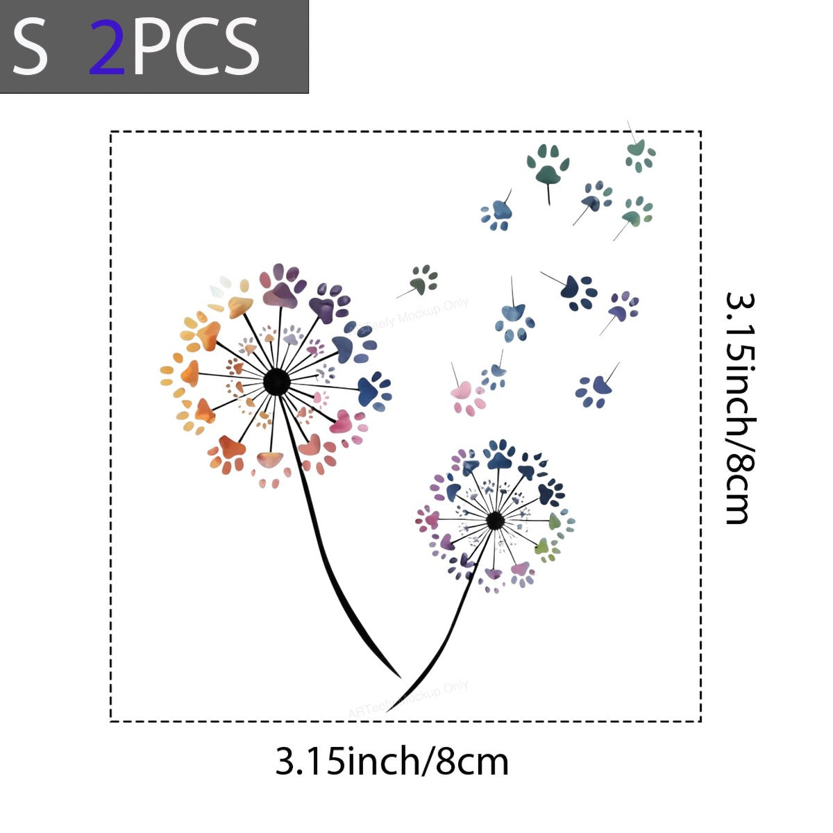 DTF Heat Transfer Iron On Sticker Iron On Heat Transfers Colorful Paw Print Dandelion Design for Casual Wear T Shirts Local Warehouse - 8