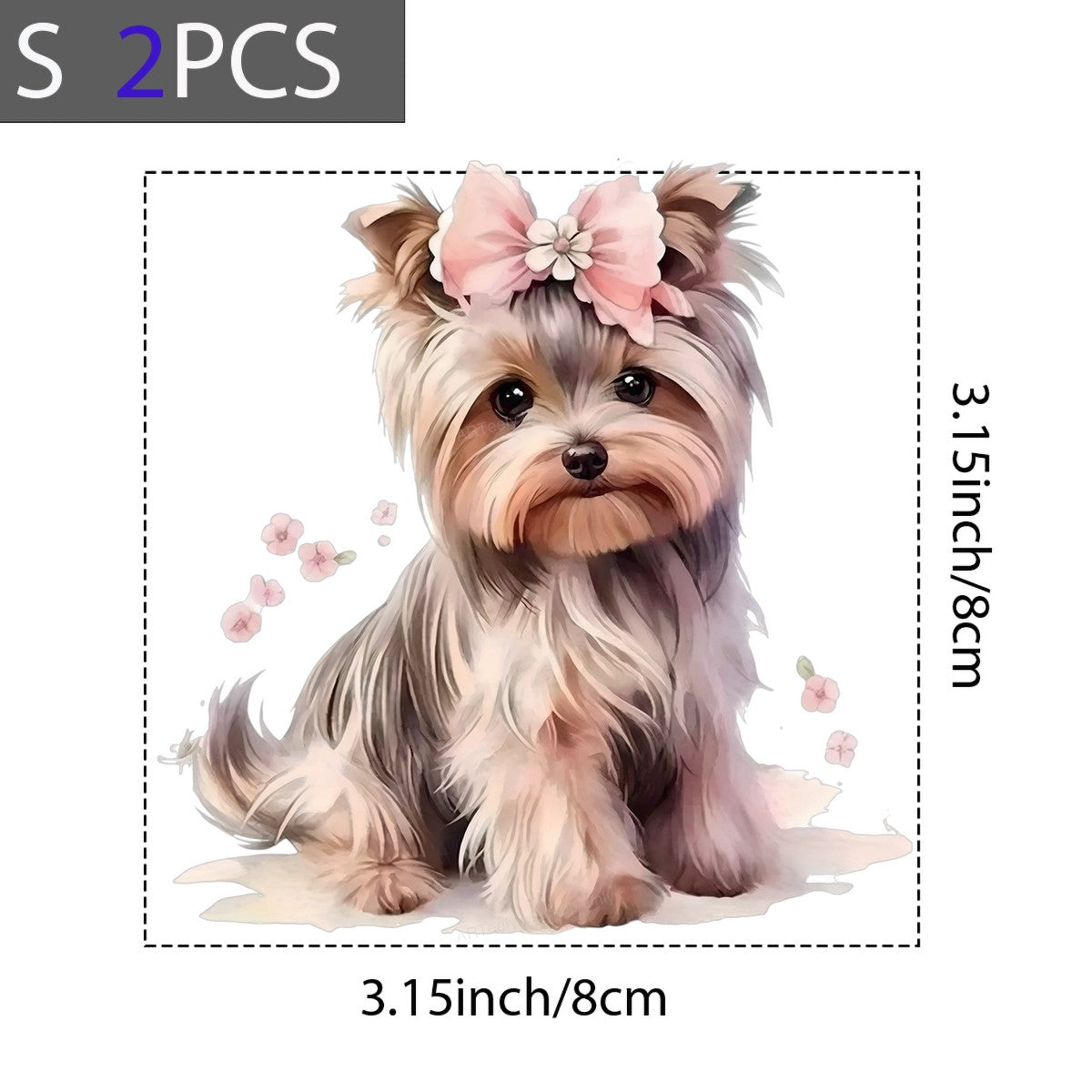 Iron On Transfer Cute Yorkshire Terrier with Floral Bow Design for T Shirts and Tote Bags - 8