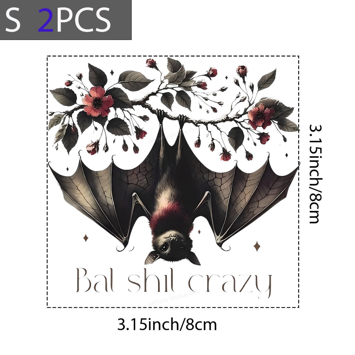 DTF Heat Transfer Iron On Sticker Iron On Heat Transfers Gothic Bat Floral Design Halloween Decorations Clearance - 8