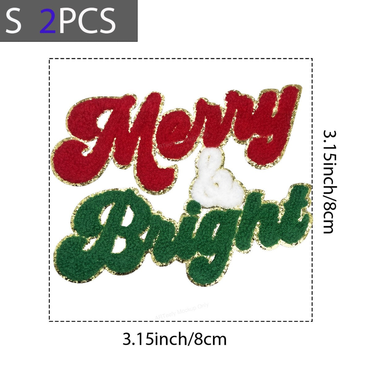 Iron On Transfer Merry & Bright Holiday Chenille Patch for T Shirts and Tote Bags - 8