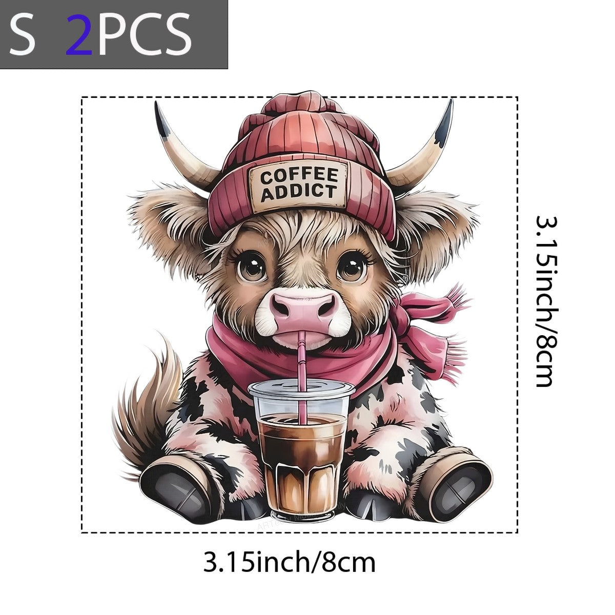DTF Heat Transfer Iron On Sticker Iron On Heat Transfers Coffee Addict Cow Design for T Shirts Hoodies Local Warehouse - 8