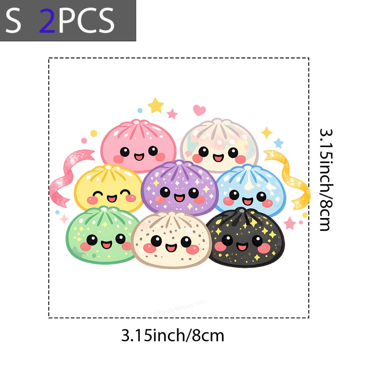 DTF Heat Transfer Kawaii Colorful Dumpling Squad Pastel Sparkle Graphic for T Shirts Hoodies and Tote Bags - 8