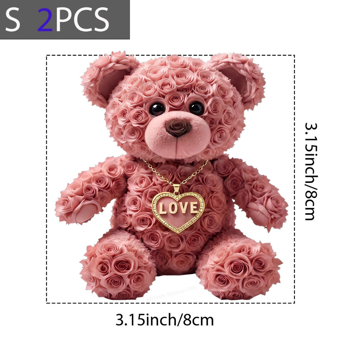 DTF Transfer Rose Teddy Bear with Gold Love Heart Necklace Graphic for Valentine Shirts and Romantic Gifts - 8
