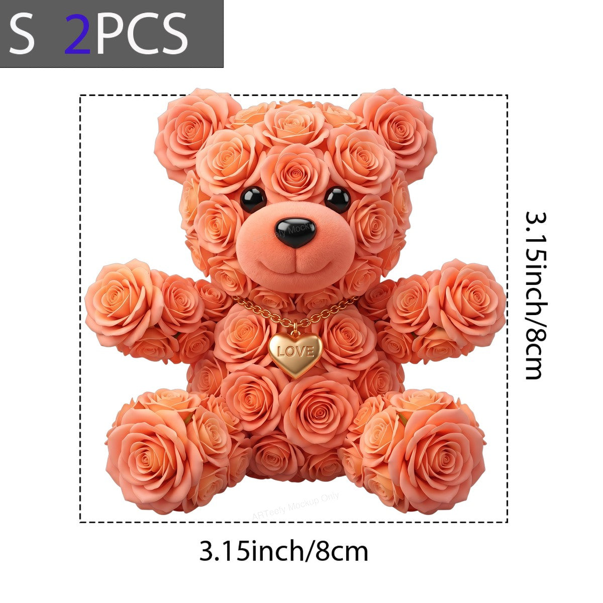 DTF Transfer Rose Teddy Bear with Love Heart Necklace Romantic Graphic for Valentine Shirts and Gifts - 8