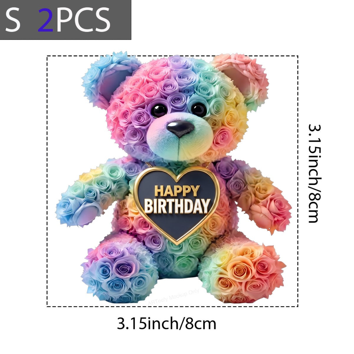 DTF Transfer Happy Birthday Rainbow Rose Teddy Bear Graphic for T Shirts Hoodies and Gifts - 8