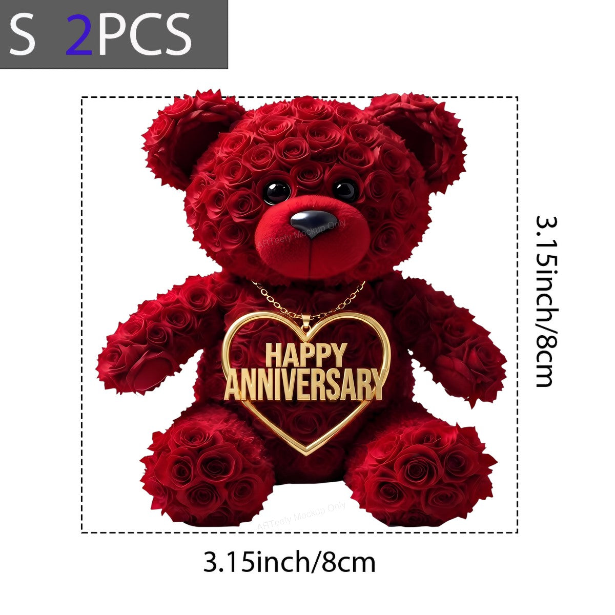 DTF Transfer Happy Anniversary Rose Teddy Bear Heart Necklace Graphic for T Shirts Hoodies and Gifts - 8