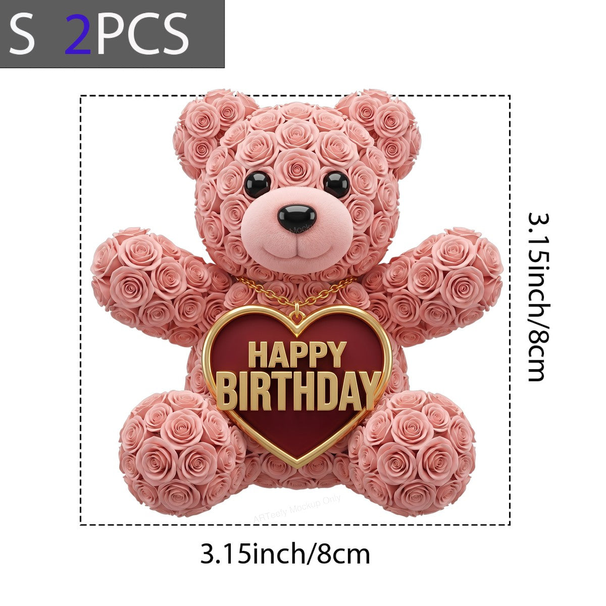 DTF Transfer Happy Birthday Rose Teddy Bear Heart Graphic for T Shirts Hoodies and Gifts - 8