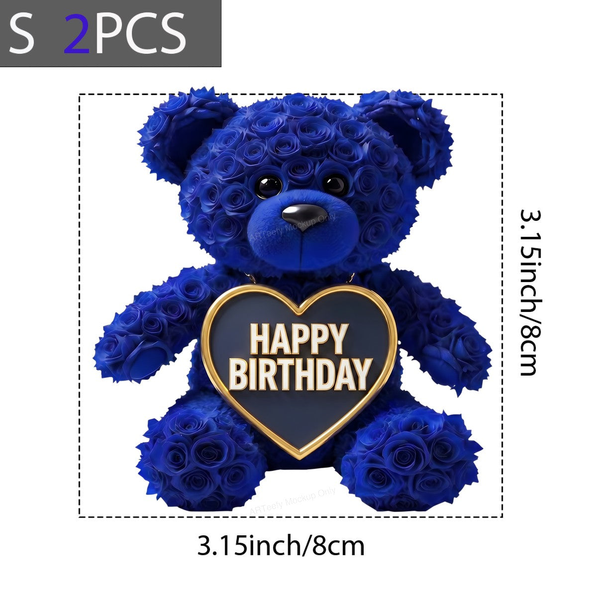 DTF Transfer Happy Birthday Blue Rose Teddy Bear Heart Graphic for T Shirts Hoodies and Gifts - 8