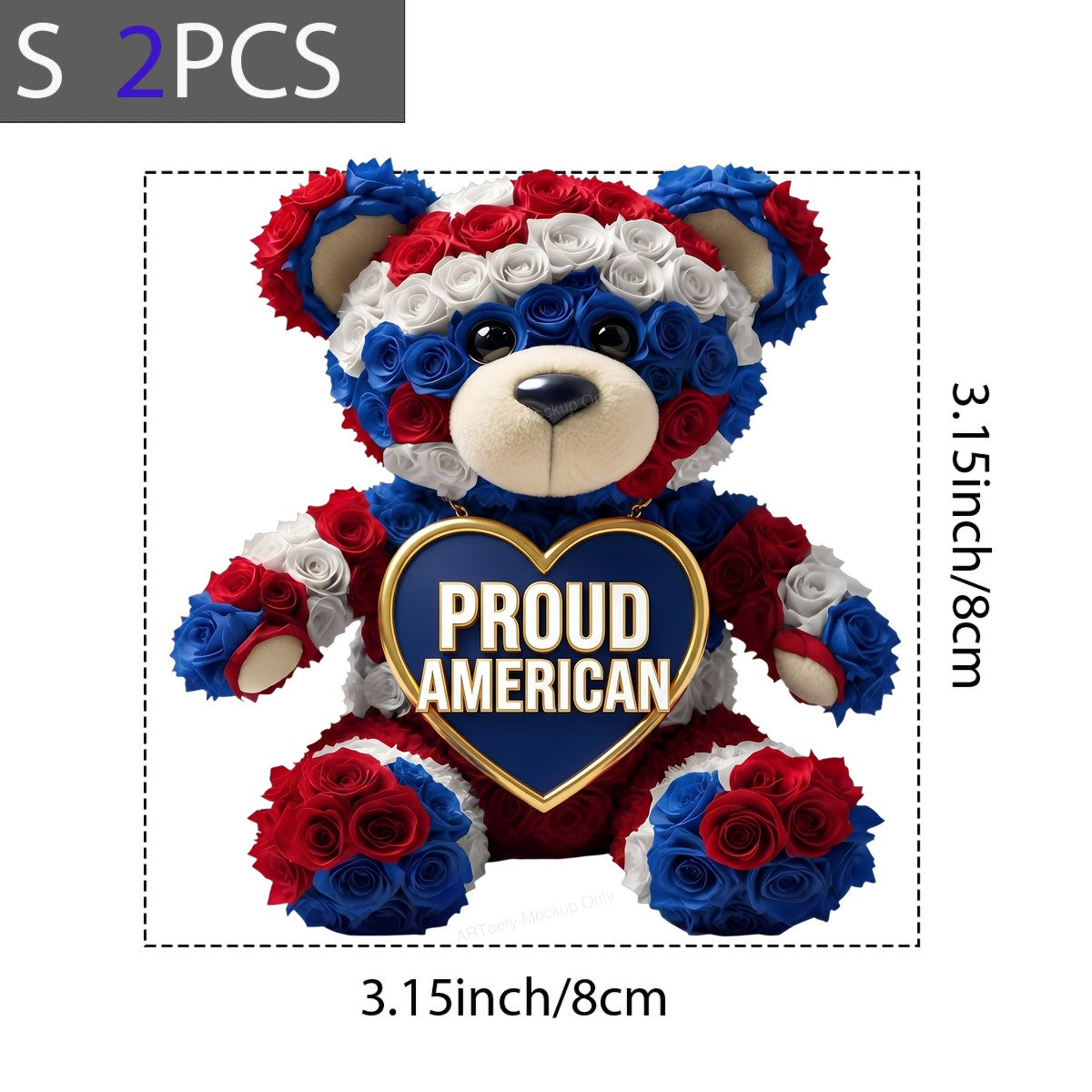 DTF Transfer Proud American Teddy Bear with Red White Blue Rose Design for T Shirts Hoodies and Patriotic Holiday Shirts - 8