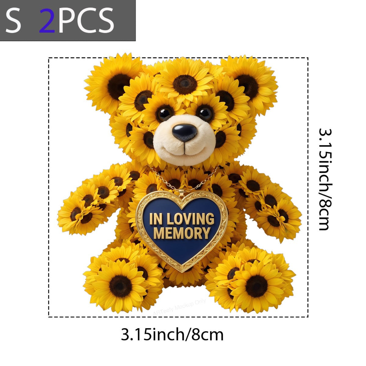 DTF Transfer In Loving Memory Sunflower Teddy Bear Heart Pendant Graphic for T Shirts Hoodies and Memorial Apparel - 8