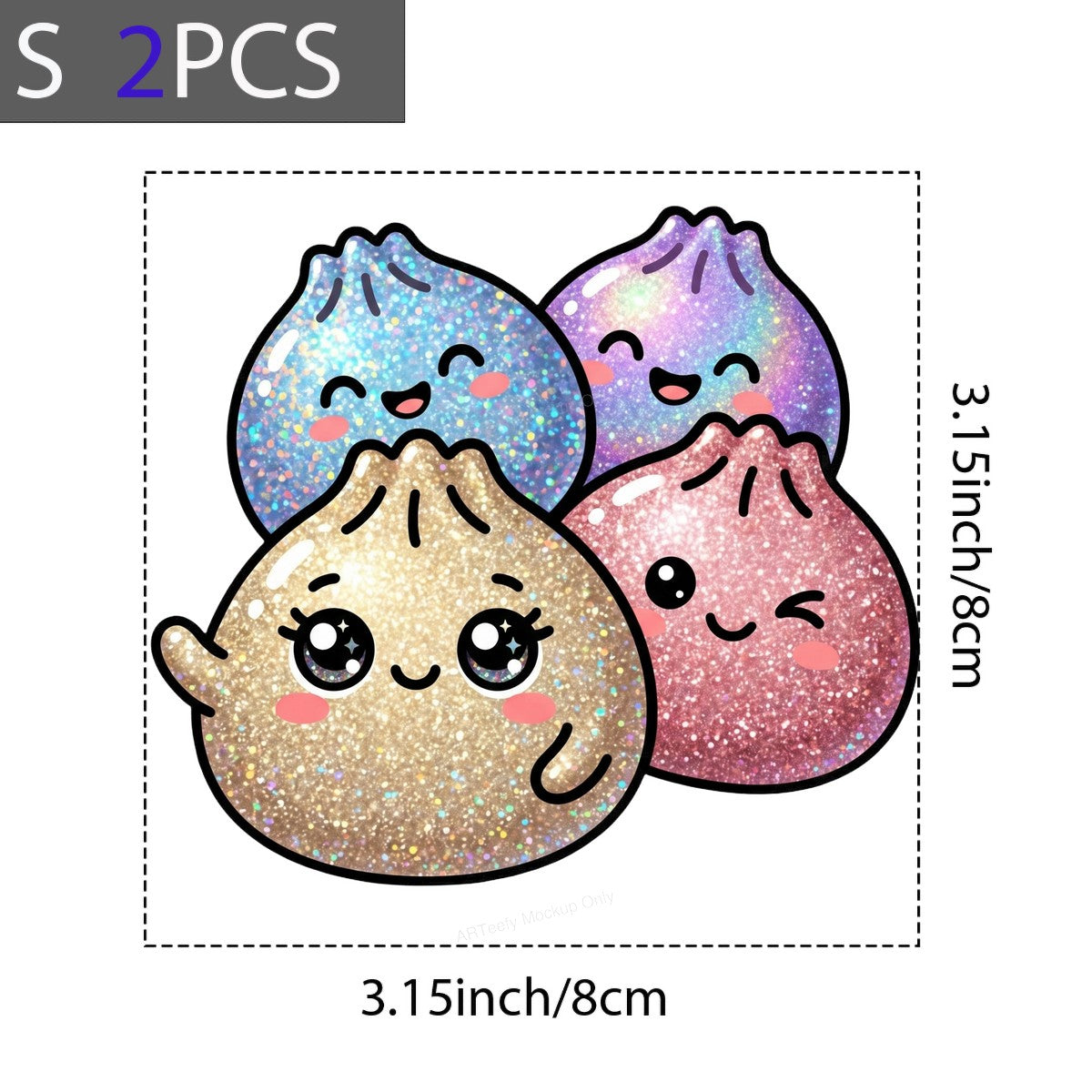 DTF Transfer Cute Glitter Dumpling Friends Kawaii Graphic for T Shirts Hoodies and Tote Bags - 8