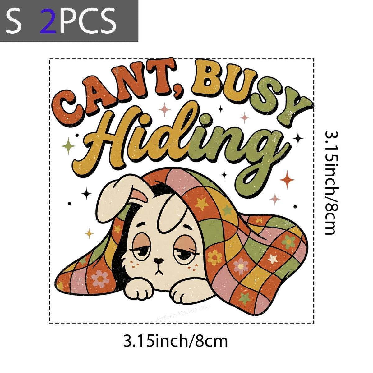 Funny Graphic Transfer Cant Busy Hiding Bunny Under Quilt Retro Pastel Design for T Shirts Hoodies and Lounge Wear - 8