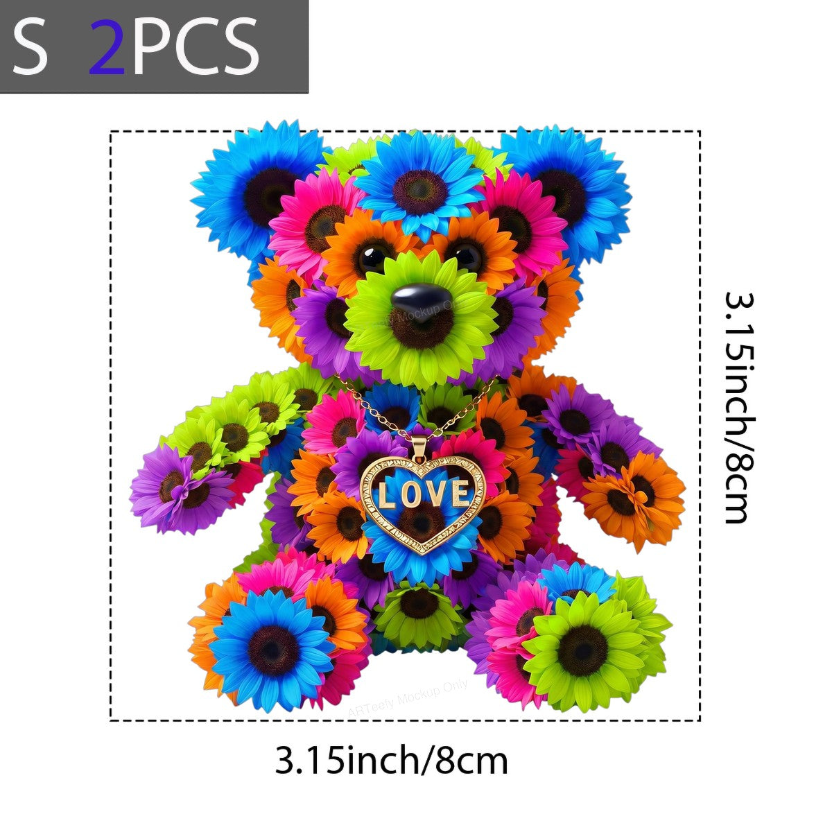 DTF Transfer Floral Teddy Bear LOVE Heart Necklace Graphic for T Shirts Hoodies and Gifts - 8