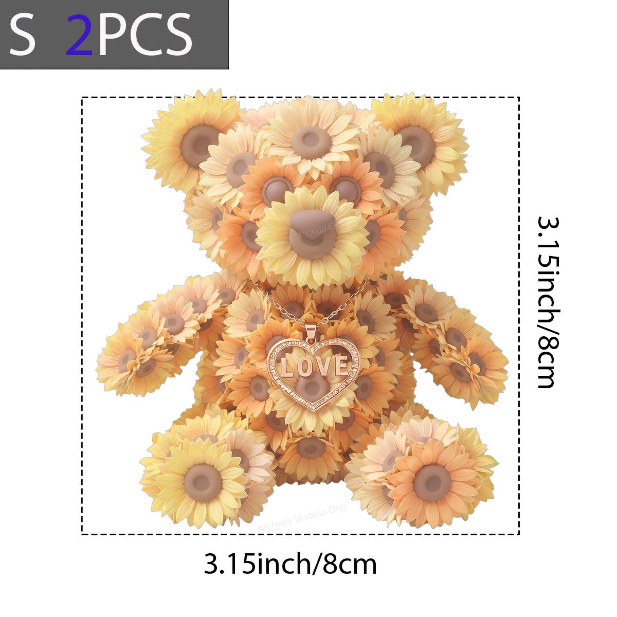 DTF Transfer Sunflower Teddy Bear Love Heart Pendant Graphic for T Shirts Hoodies and Gifts - 8