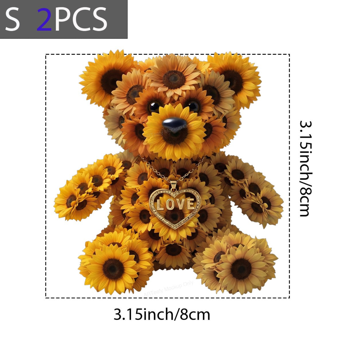 DTF Transfer Sunflower Teddy Bear Love Heart Pendant Graphic for T Shirts Hoodies and Gifts - 8