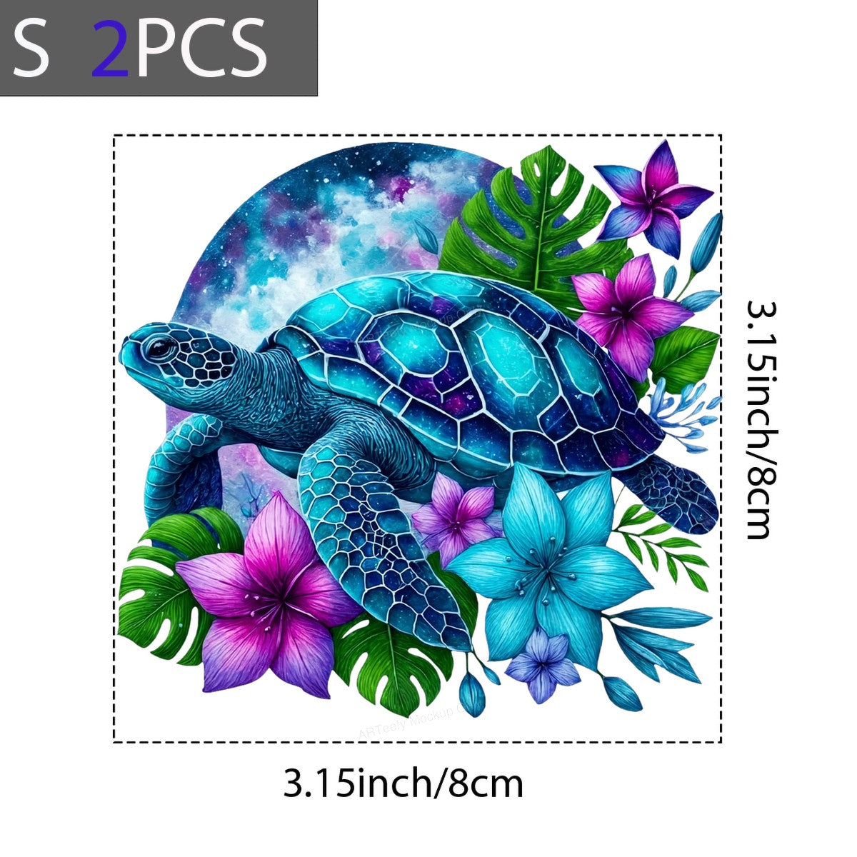 DTF Heat Transfer Galaxy Sea Turtle with Tropical Flowers Neon Art Graphic for T Shirts Hoodies and Tote Bags - 8