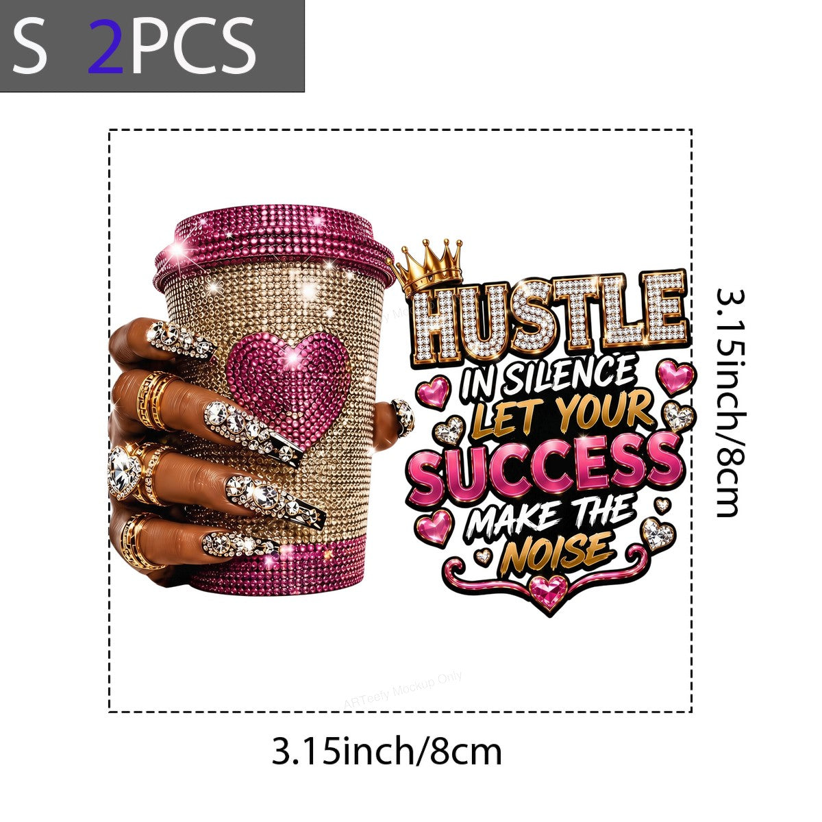 DTF Heat Transfer Hustle in Silence Let Your Success Make the Noise Bling Coffee Cup Graphic for T Shirts Hoodies and Tote Bags - 8