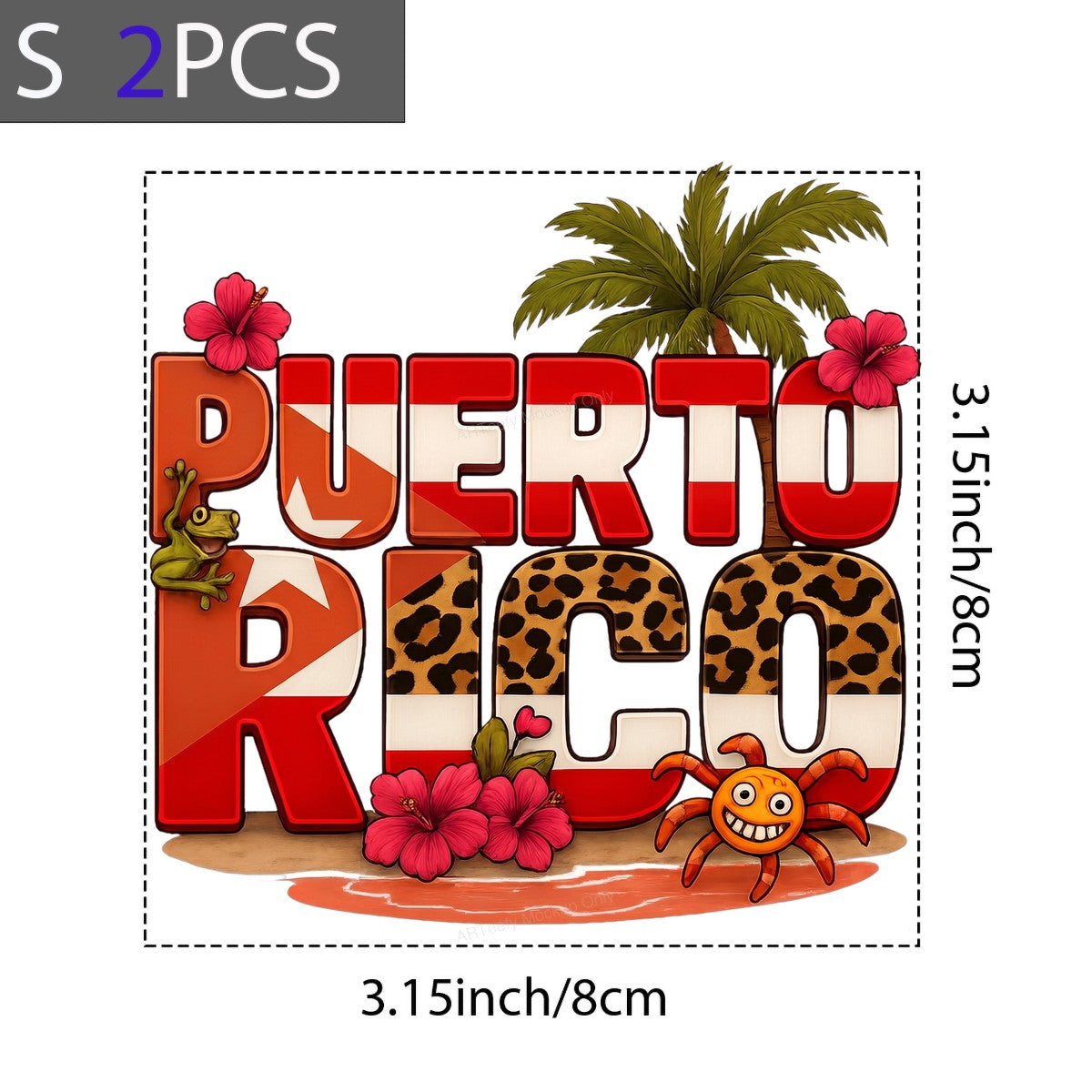 DTF Heat Transfer Puerto Rico Flag Text with Leopard Print Palm Tree and Hibiscus Graphic for T Shirts Hoodies and Travel Apparel - 8