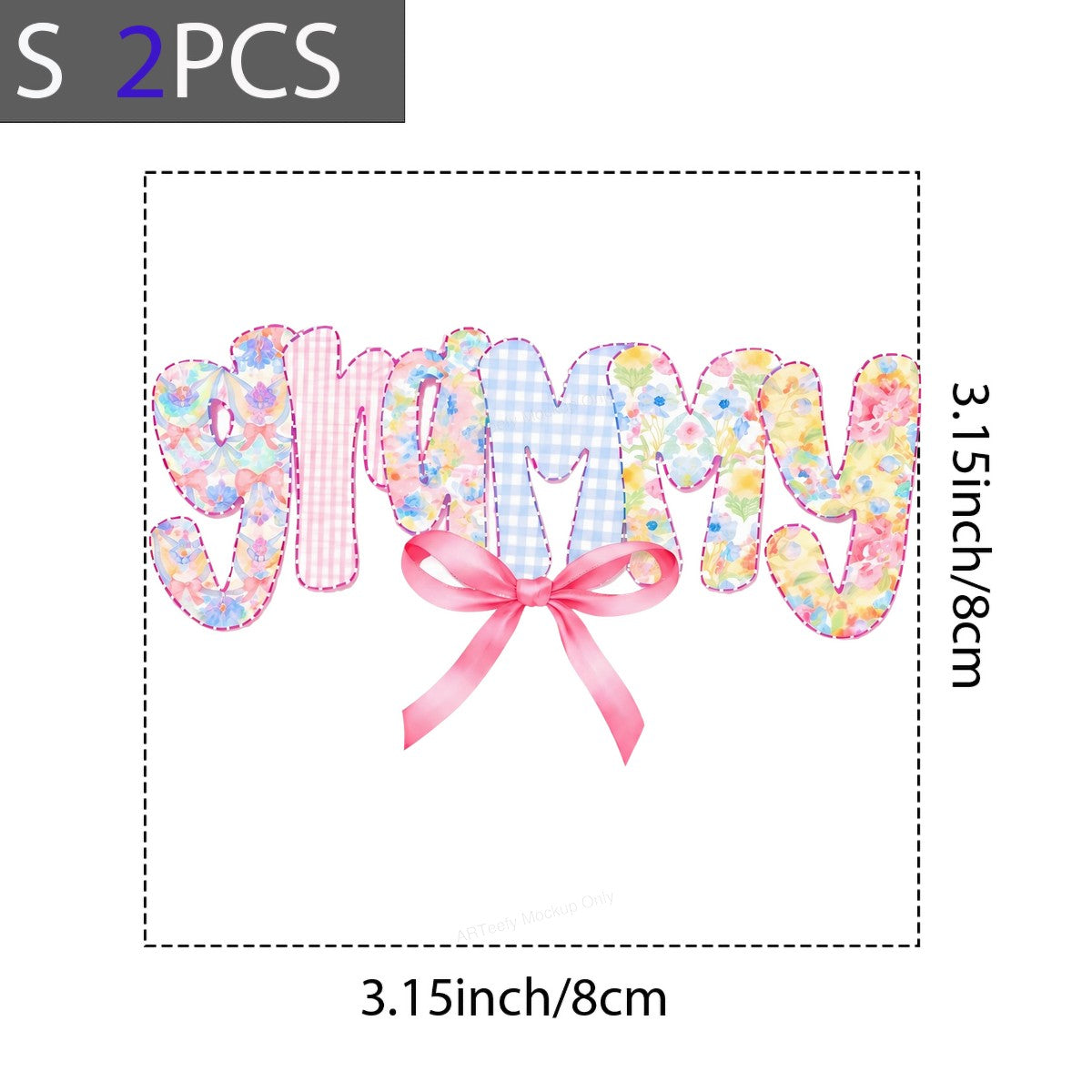 DTF Transfer Grammy Floral Patchwork Lettering with Pink Bow Graphic for T Shirts Hoodies and Gifts - 8