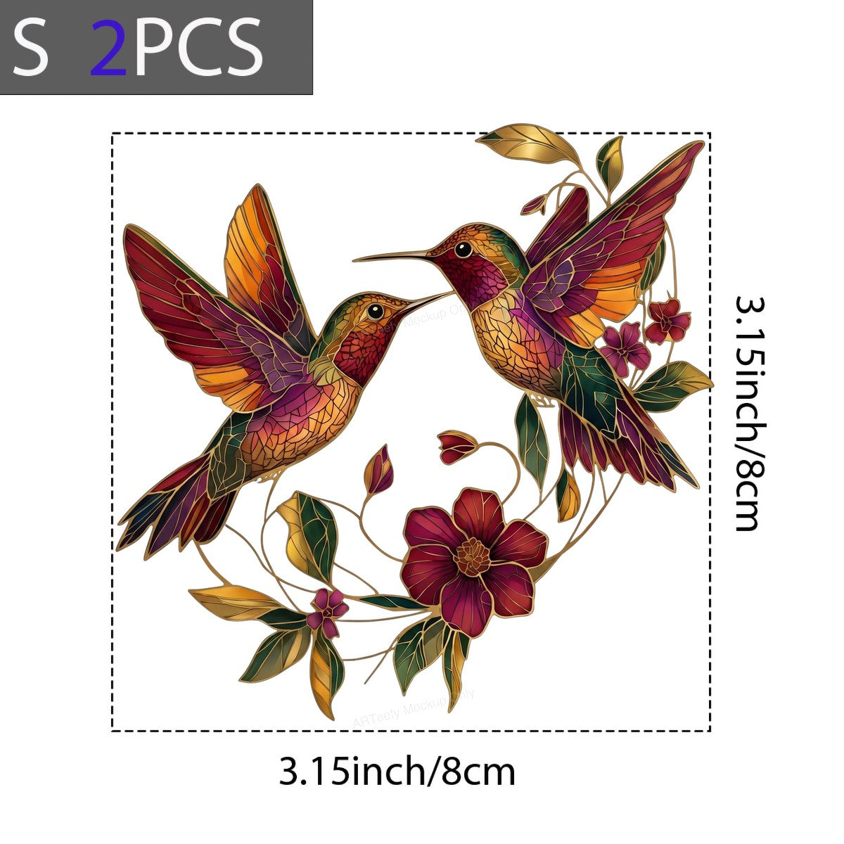 DTF Heat Transfer Two Hummingbirds with Floral Stained Glass Style Graphic for T Shirts Hoodies and Tote Bags - 8