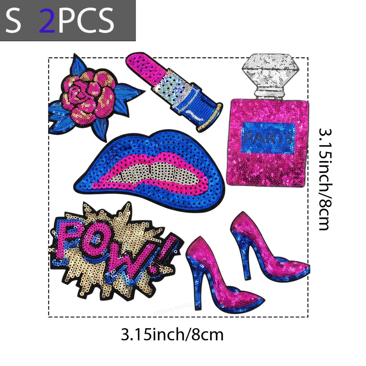Iron On Transfer Sequin Lips Lipstick Perfume and Heels Pop Art Graphic for T Shirts Hoodies and Tote Bags - 8