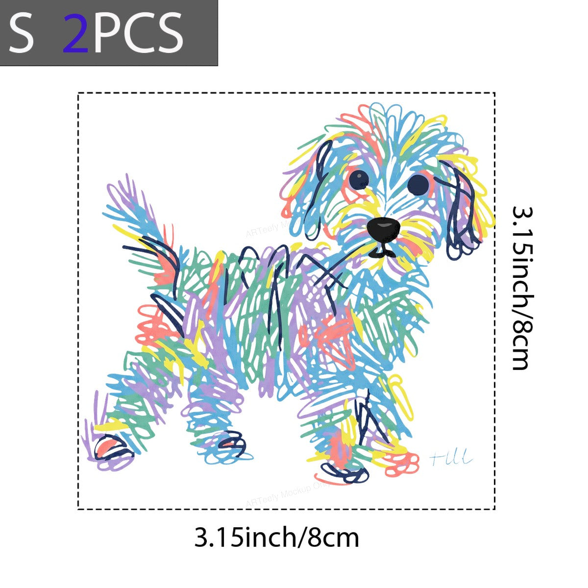 DTF Transfer Colorful Scribble Puppy Dog Illustration Graphic for T Shirts Hoodies and Tote Bags - 8