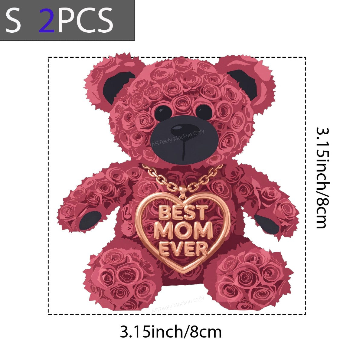 DTF Transfer Best Mom Ever Rose Teddy Bear Graphic for Mother’s Day T Shirts and Gifts - 8