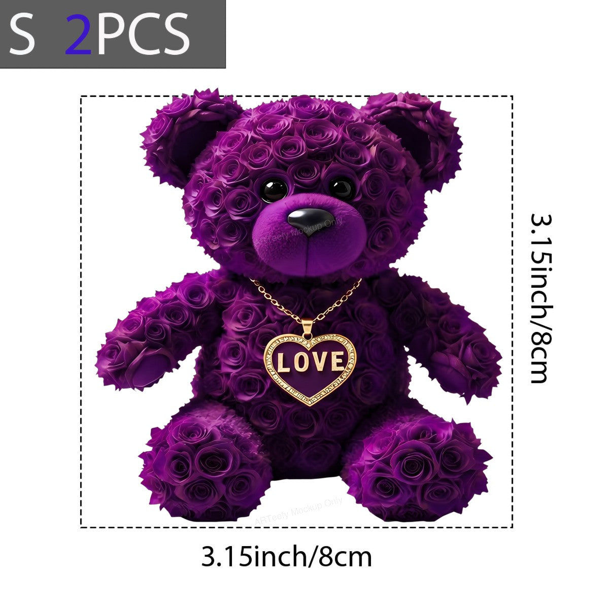 DTF Transfer Purple Rose Teddy Bear with Gold Love Heart Necklace Graphic for T Shirts Hoodies and Valentine Gifts - 8