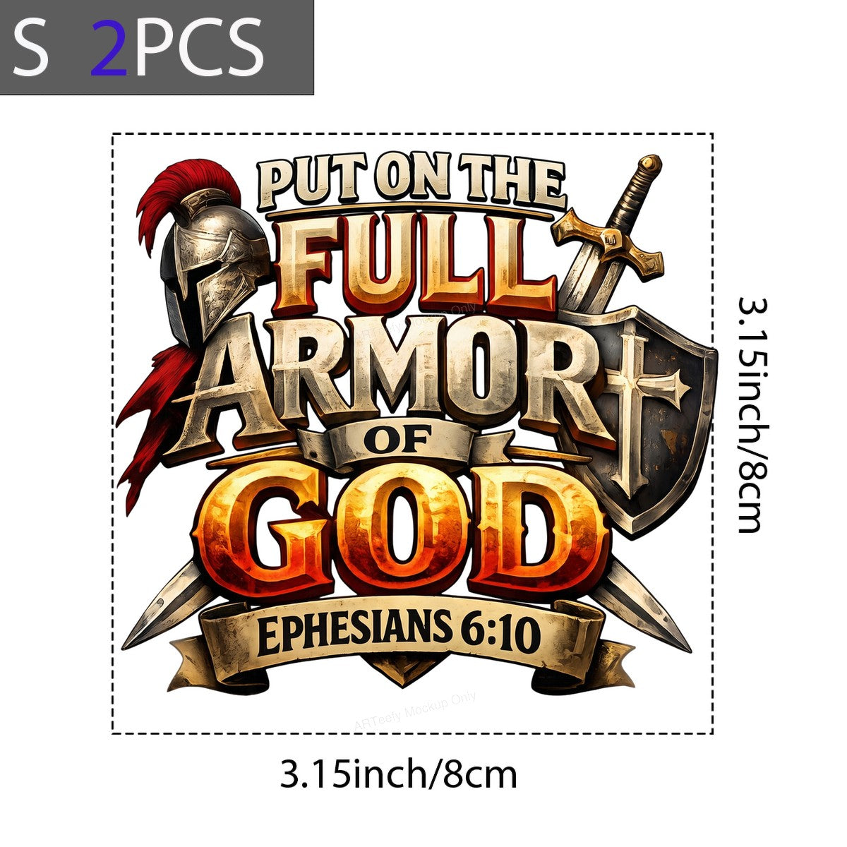 Christian Heat Transfer Full Armor of God Ephesians 6:10 Helmet and Shield Graphic for Christian Apparel and Gifts - 8