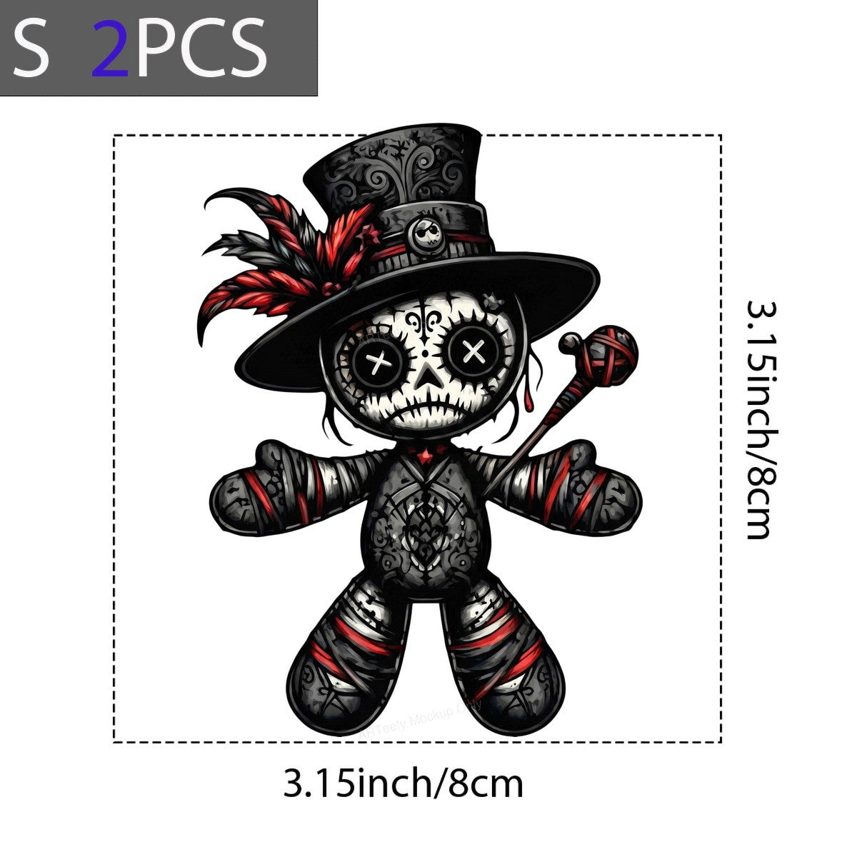 DTF Transfer Gothic Voodoo Doll in Top Hat Dark Red and Black Graphic for T Shirts Hoodies and Halloween Apparel - 8