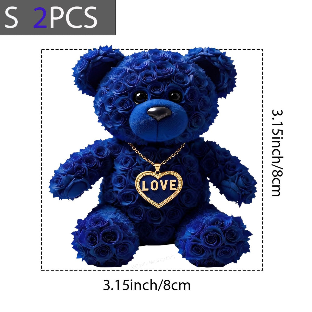 DTF Transfer Blue Rose Teddy Bear with Love Heart Necklace Graphic for T Shirts Hoodies and Valentine Gifts - 8