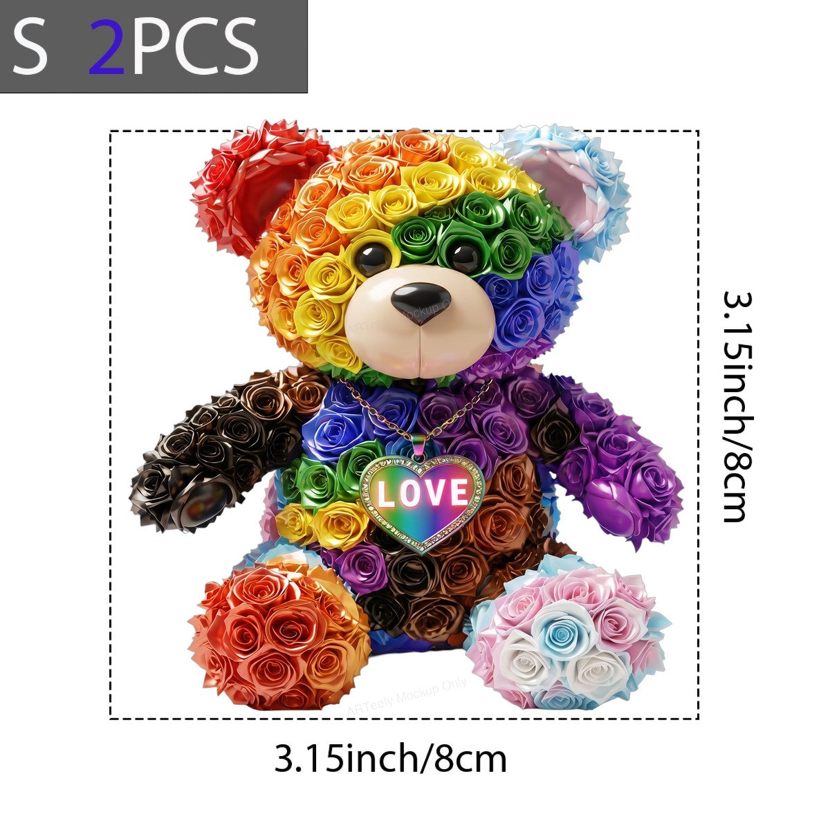 DTF Heat Transfer Rainbow Rose Bear LOVE Heart Graphic for T Shirts Hoodies and Pride Apparel - 8