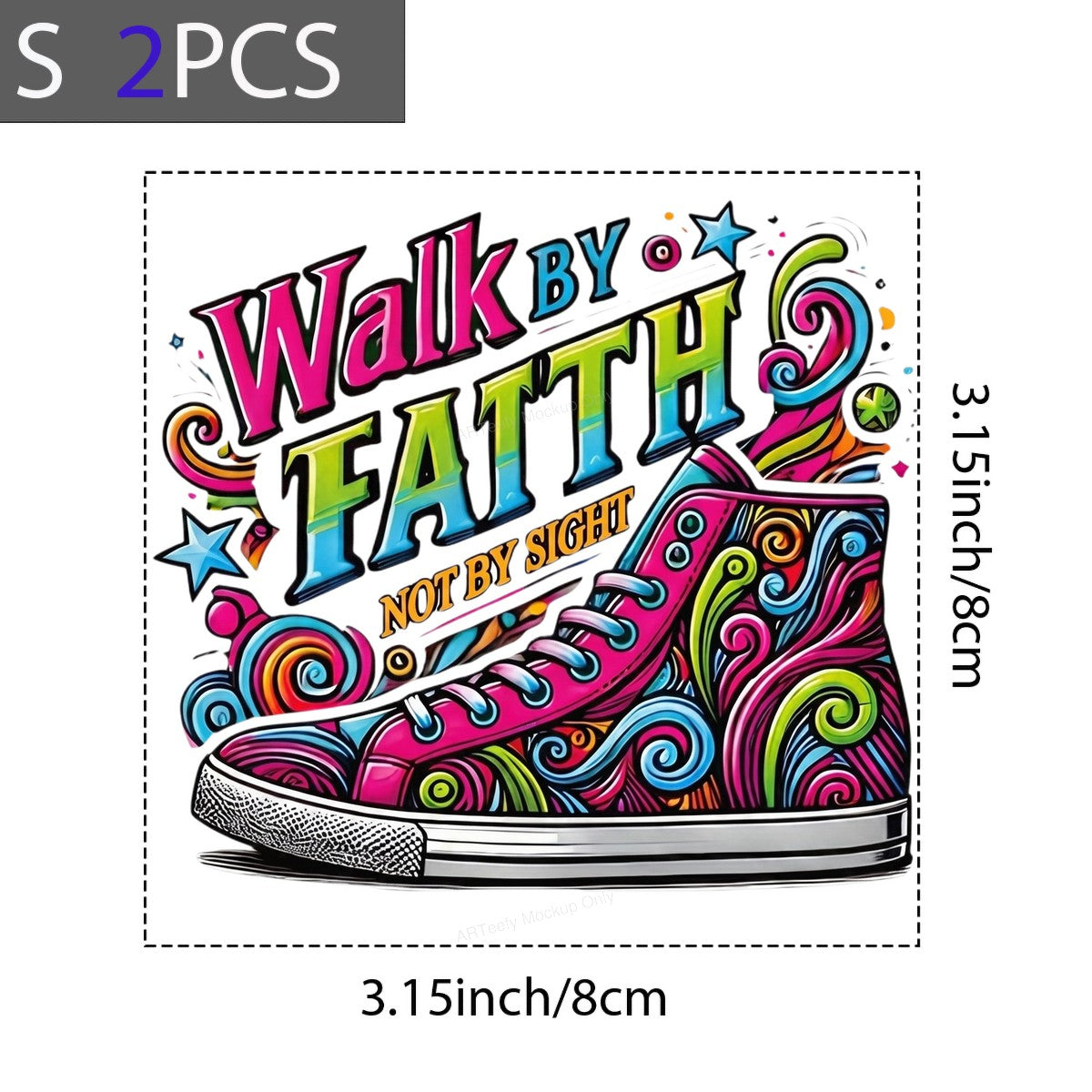 Christian Heat Transfer Walk By Faith Not By Sight Colorful Sneaker Graphic for T Shirts Hoodies and Tote Bags - 8