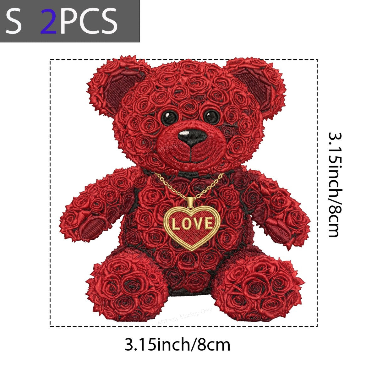 DTF Transfer Red Rose Teddy Bear with Love Heart Pendant Embroidery Style Graphic for Valentine Shirts and Gifts - 8