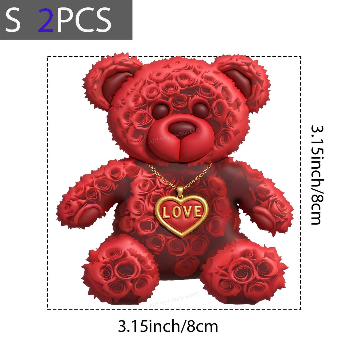 DTF Transfer Red Rose Teddy Bear Love Heart Pendant Graphic for Valentine Shirts and Romantic Gifts - 8