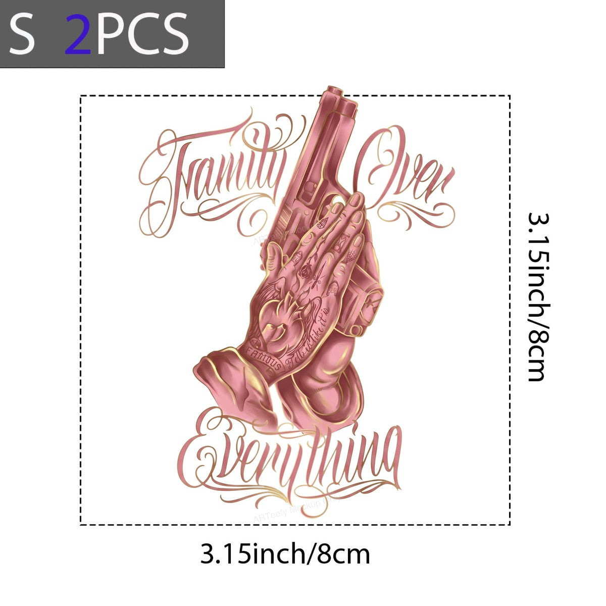 DTF Heat Transfer Family Over Everything Praying Hands with Gun Tattoo Art for T Shirts Hoodies and Streetwear Apparel - 8