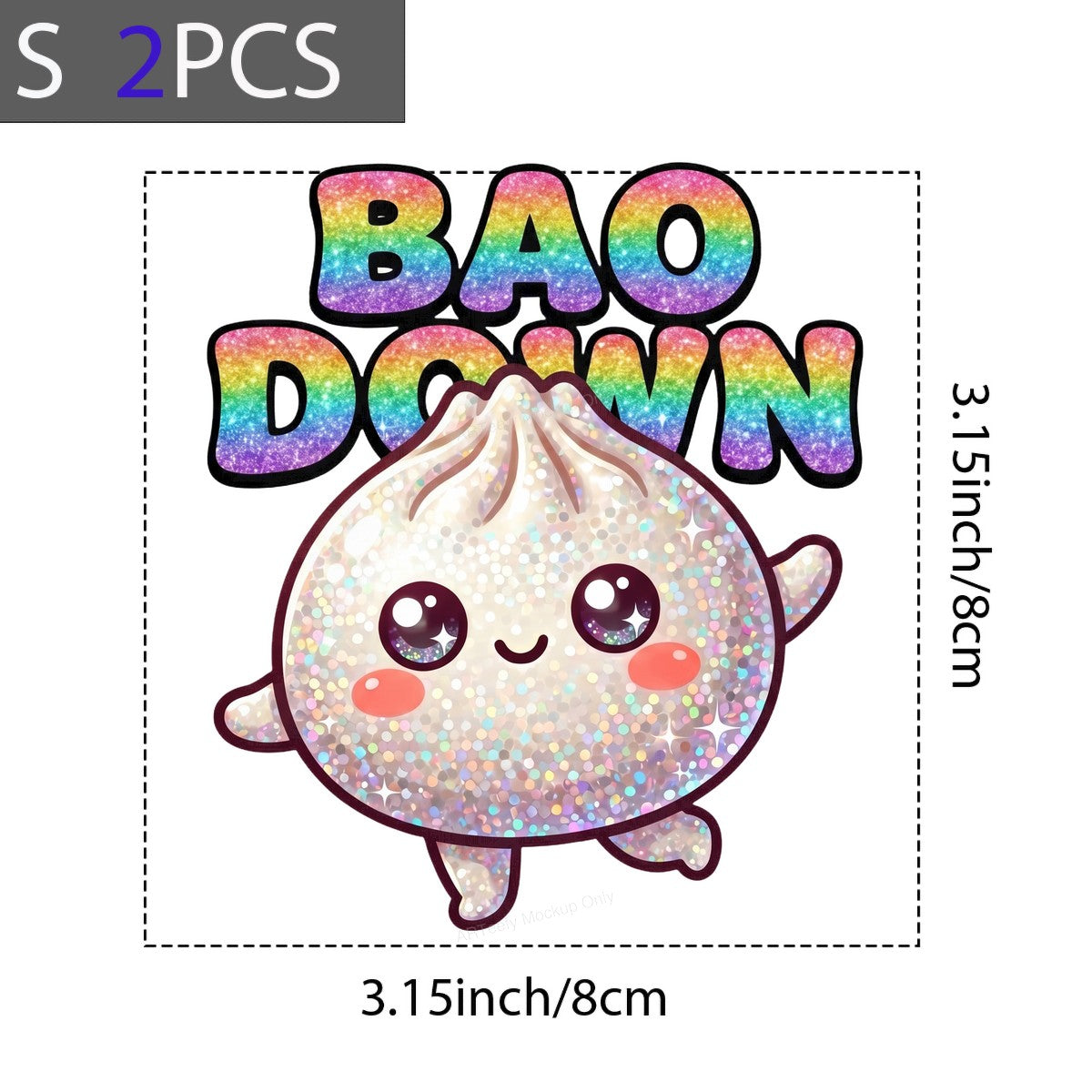Funny Graphic Transfer Bao Down Glitter Dumpling Cartoon with Rainbow Text for T Shirts Hoodies and Tote Bags - 8